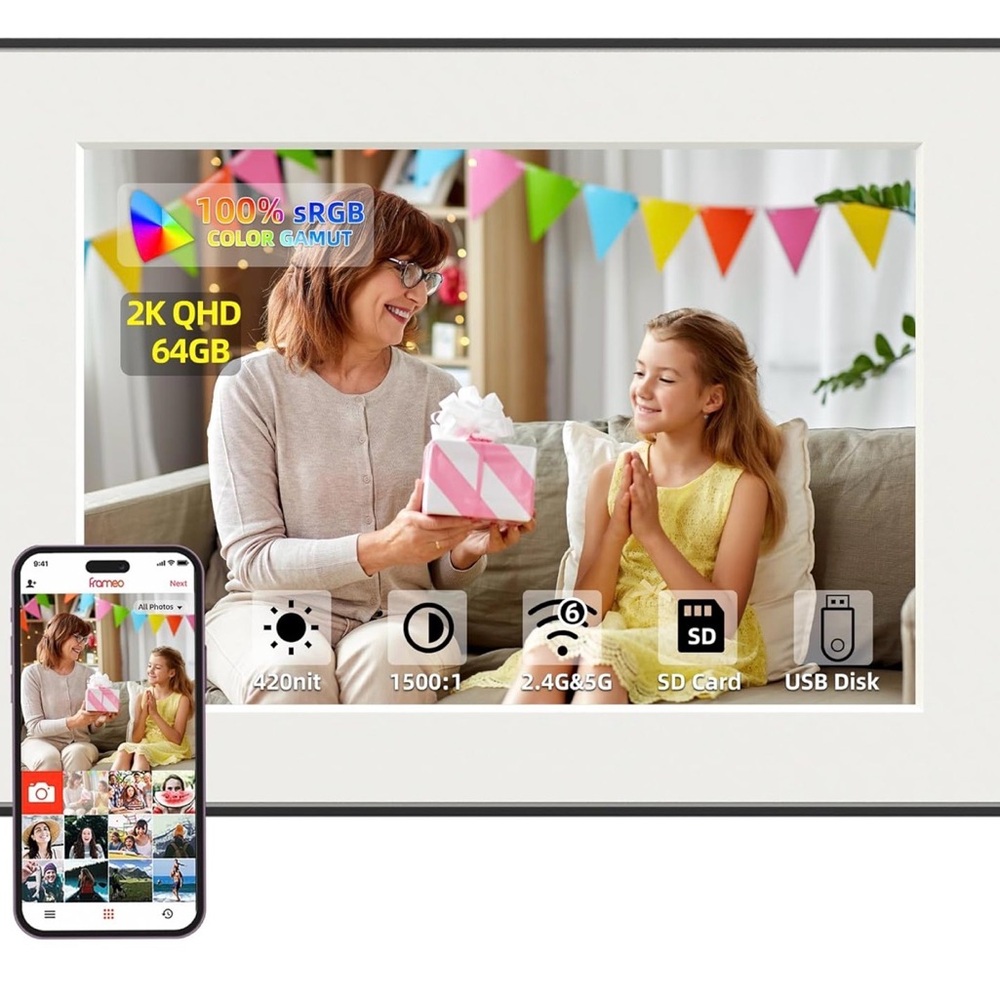 11 Inch 64GB WiFi Digital Photo Frame, 1920x1280 IPS Touch Screen with 100% sRGB